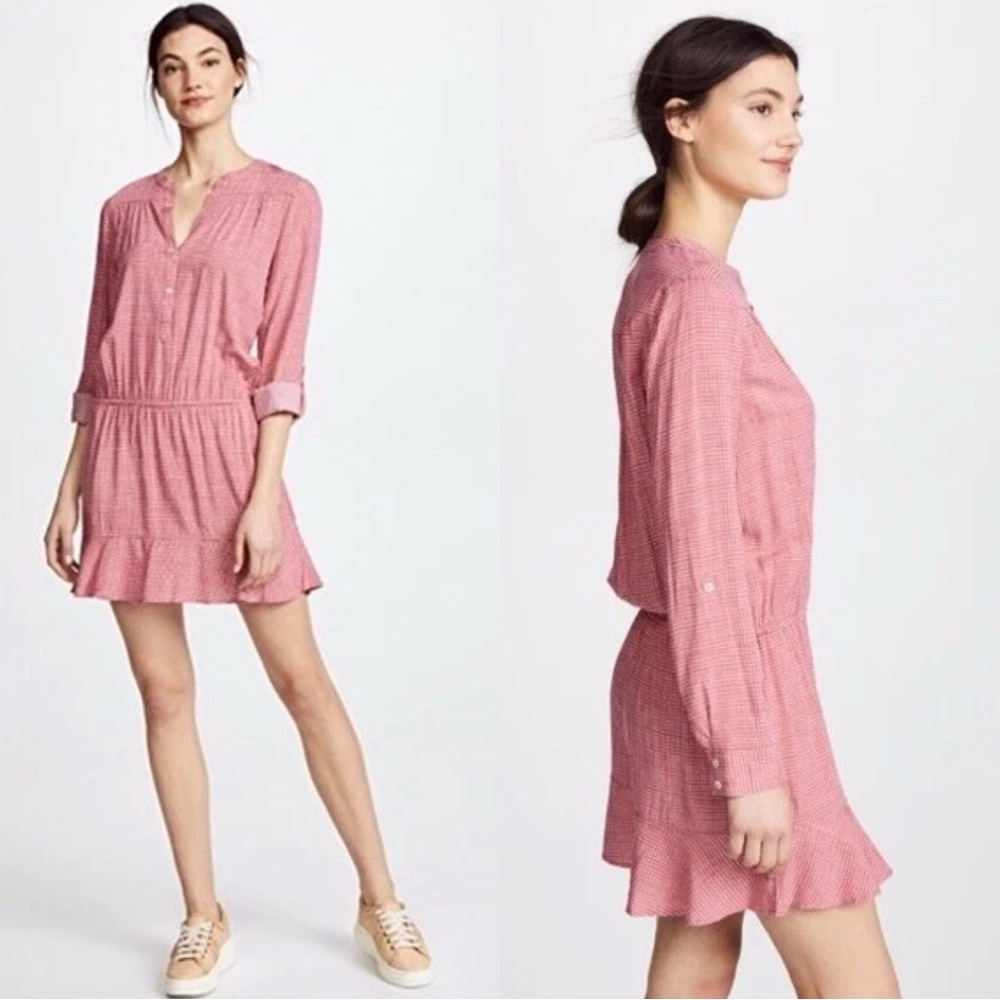 Joie Acey Dress Size S Western Rose Pink White Rayon Ruffle Mini Tunic